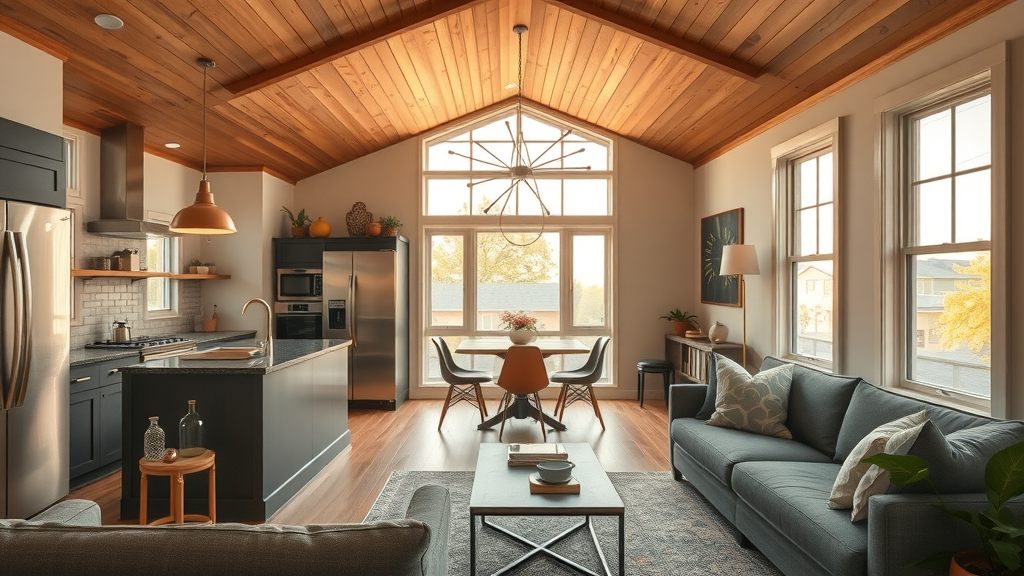 Interior of a newly completed accessory dwelling unit by ADU builders East Bay, showing modern living area and kitchen design