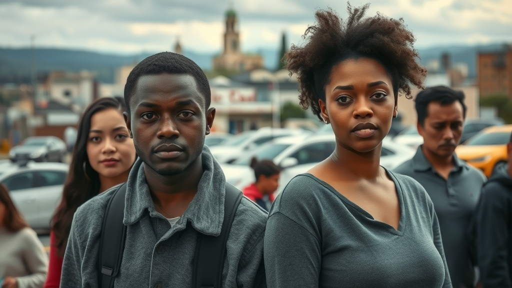 Affordable housing east bay cityscape with diverse families searching for homes, Oakland and Contra Costa landmarks, photorealistic, natural daylight