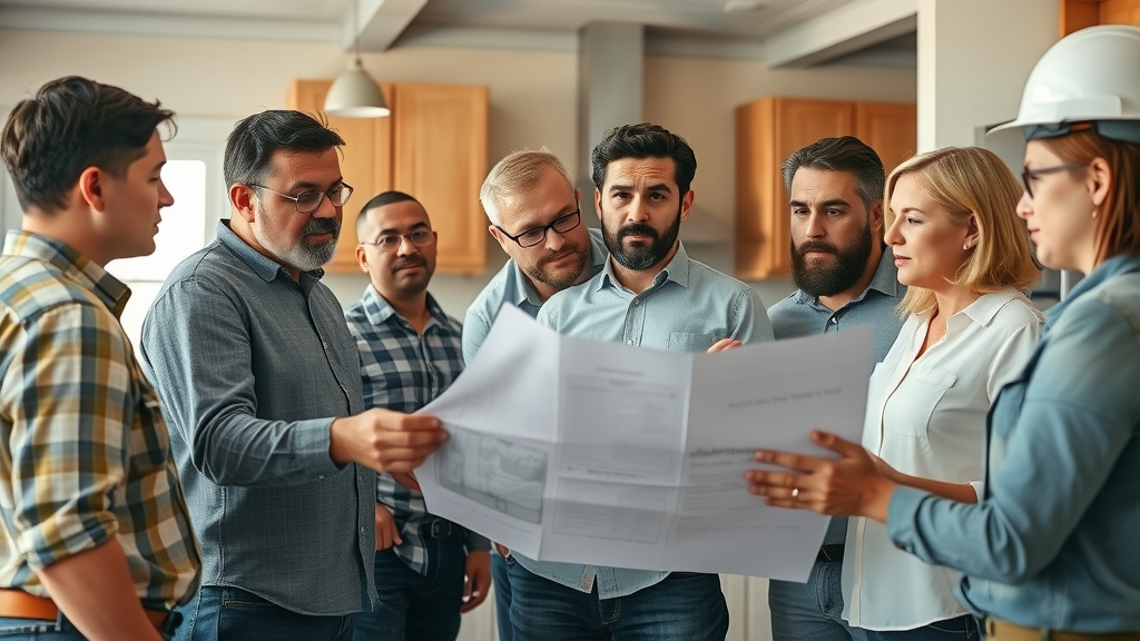 kitchen remodeling team consultation, Lafayette design build professionals reviewing blueprints, collaborative renovation planning