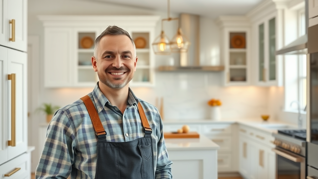 professional kitchen remodeling contractors Lafayette standing in luxury remodeled Lafayette kitchen, clean countertops, appliances, bright space