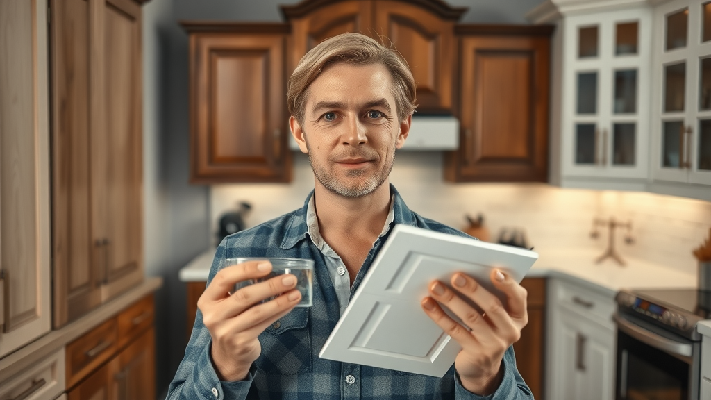 Designer presenting custom cabinet and stock cabinet samples to clients, kitchen or bathroom remodel, kitchen cabinet installation Lafayette