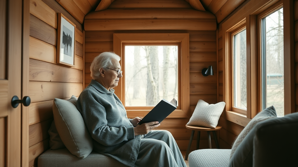 Cozy East Bay ADU studio, serene rustic retreat with space-saving furniture, tranquil vibes, dwelling unit design east bay