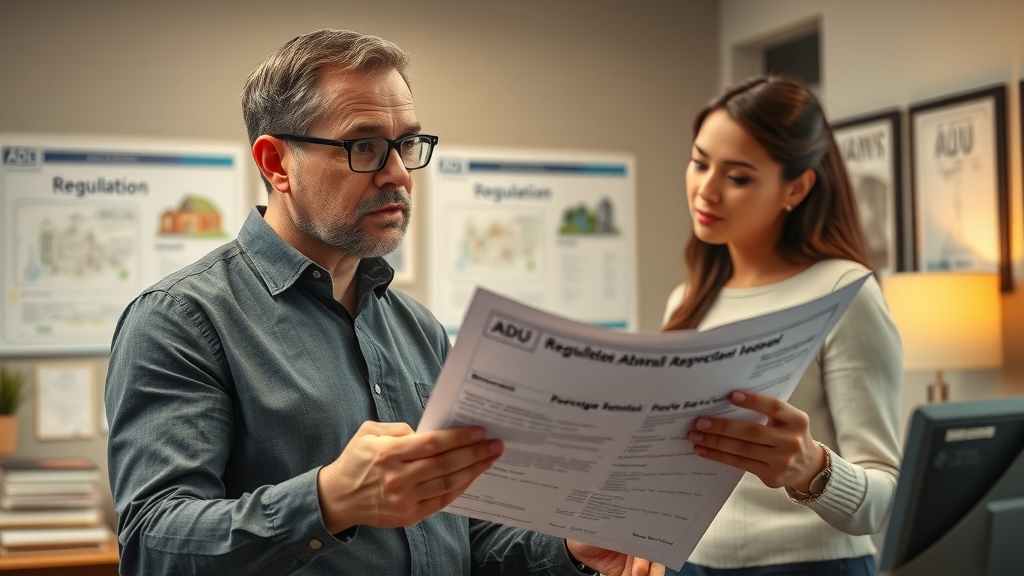 City planner explaining ADU regulations and laws to Lafayette homeowners