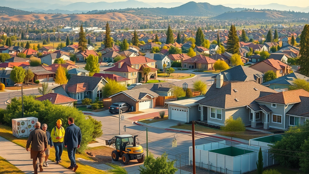 dynamic cityscape of Lafayette California with residential neighborhoods and new construction under Lafayette CA ADU regulations 2023