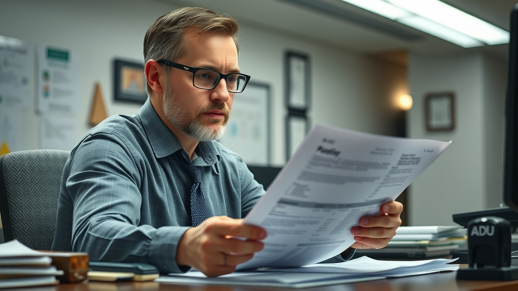 Lafayette city planner reviewing ADU permit application forms and documents for 2023 regulations