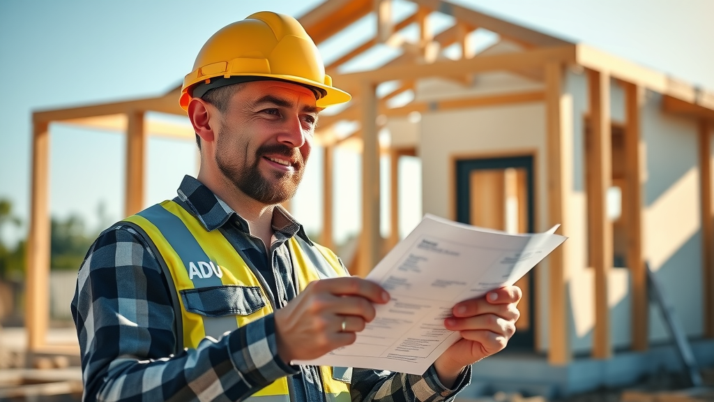 Contractor overseeing ADU construction in Lafayette CA, reviewing site checklist for permit compliance