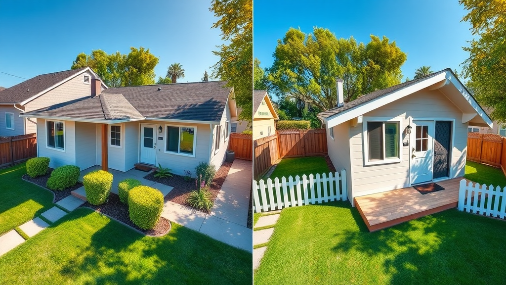 Side-by-side aerial view of attached and detached ADUs in Lafayette CA neighborhoods, clear property layouts