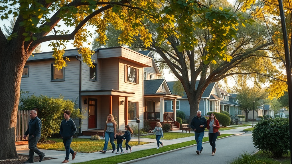 families walking past a modern ADU in Lafayette, balancing growth and neighborhood character