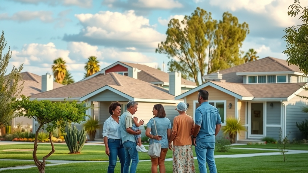modern California neighborhood showcasing new accessory dwelling units (ADUs) under updated laws, tranquil and vibrant