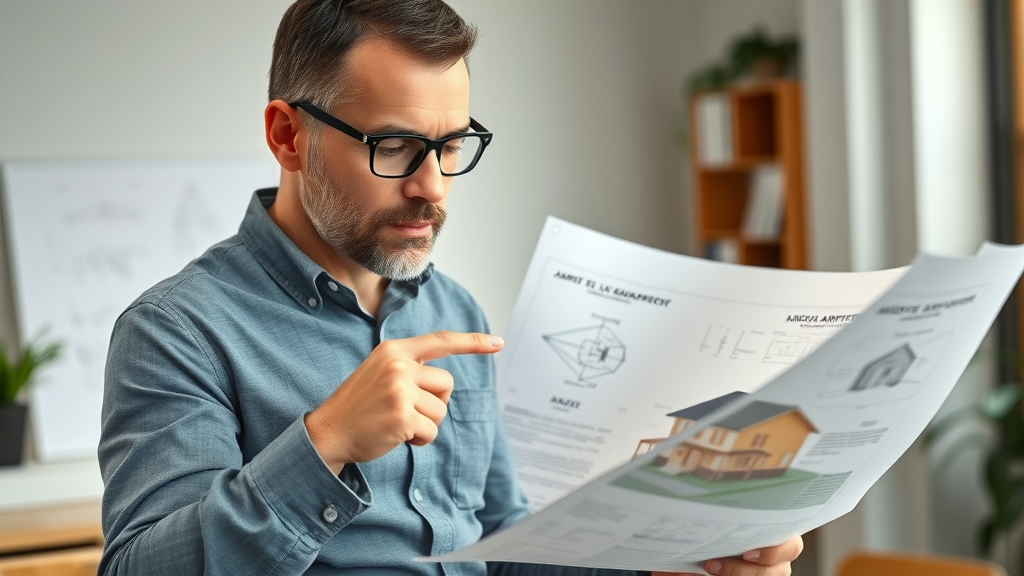 Confident architect reviewing accessory dwelling unit law updates California blueprints, ensuring legal compliance