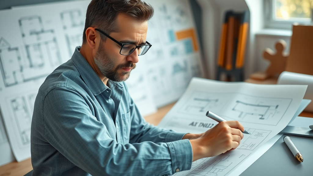 Architect preparing California ADU plans for permitting process at drafting table