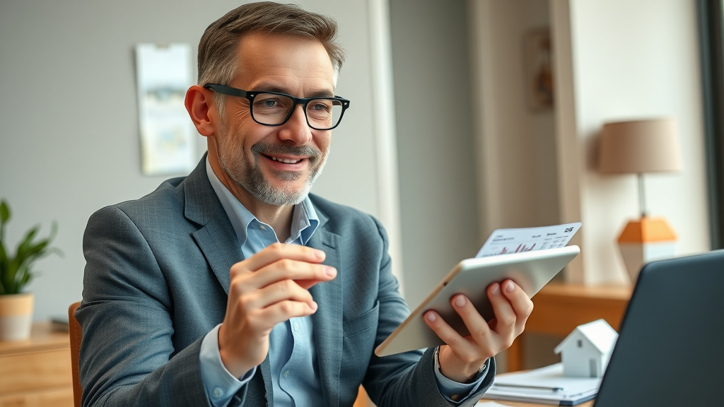 Financial advisor showing accessory dwelling unit permitting cost breakdown on tablet for California homeowners