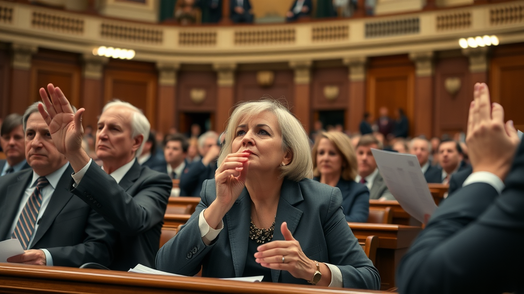 Formal legislative chamber, California Capitol, lawmakers debating housing policy, key decision-making moments, California housing laws 2023, government policy, legislative session