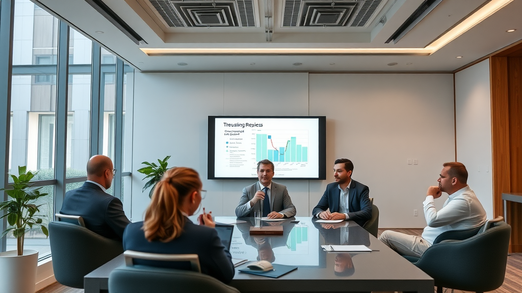 Legal professionals analyzing California housing law reforms 2023, focused on key takeaways and digital housing stats, group discussion in modern office