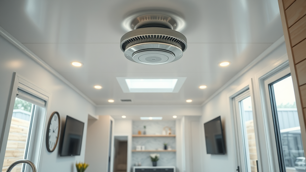 Modern ADU with fire sprinklers in ceiling, ADU construction and fire safety