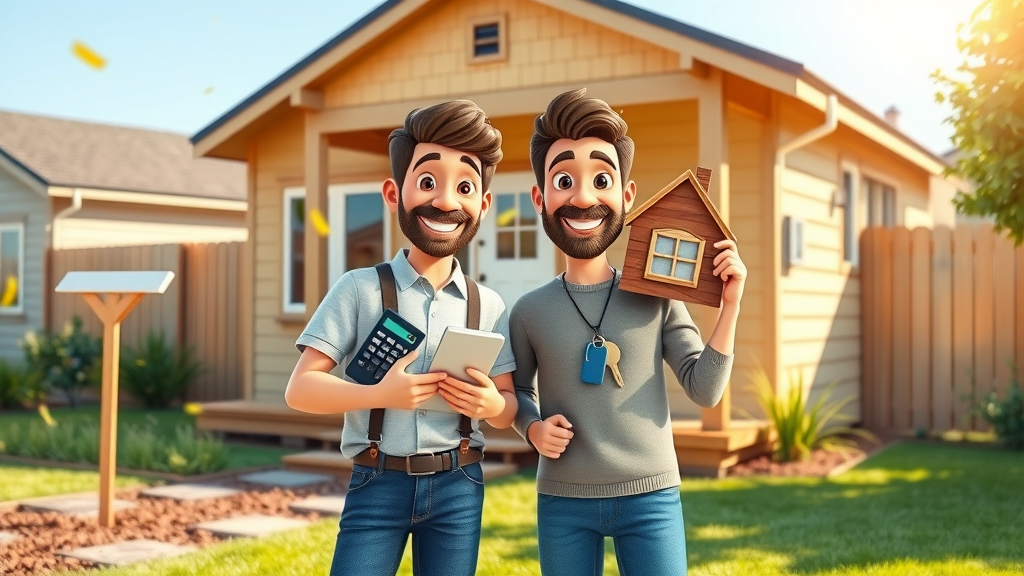 Homeowners with calculator and keys, celebrating completed ADU, financial impact of 2023 ADU law changes on homeowners